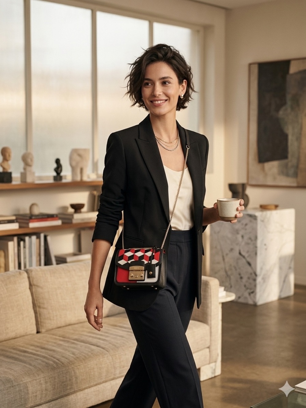 Furla Red Black White Geometric Crossbody Bag - Picture 2 of 12